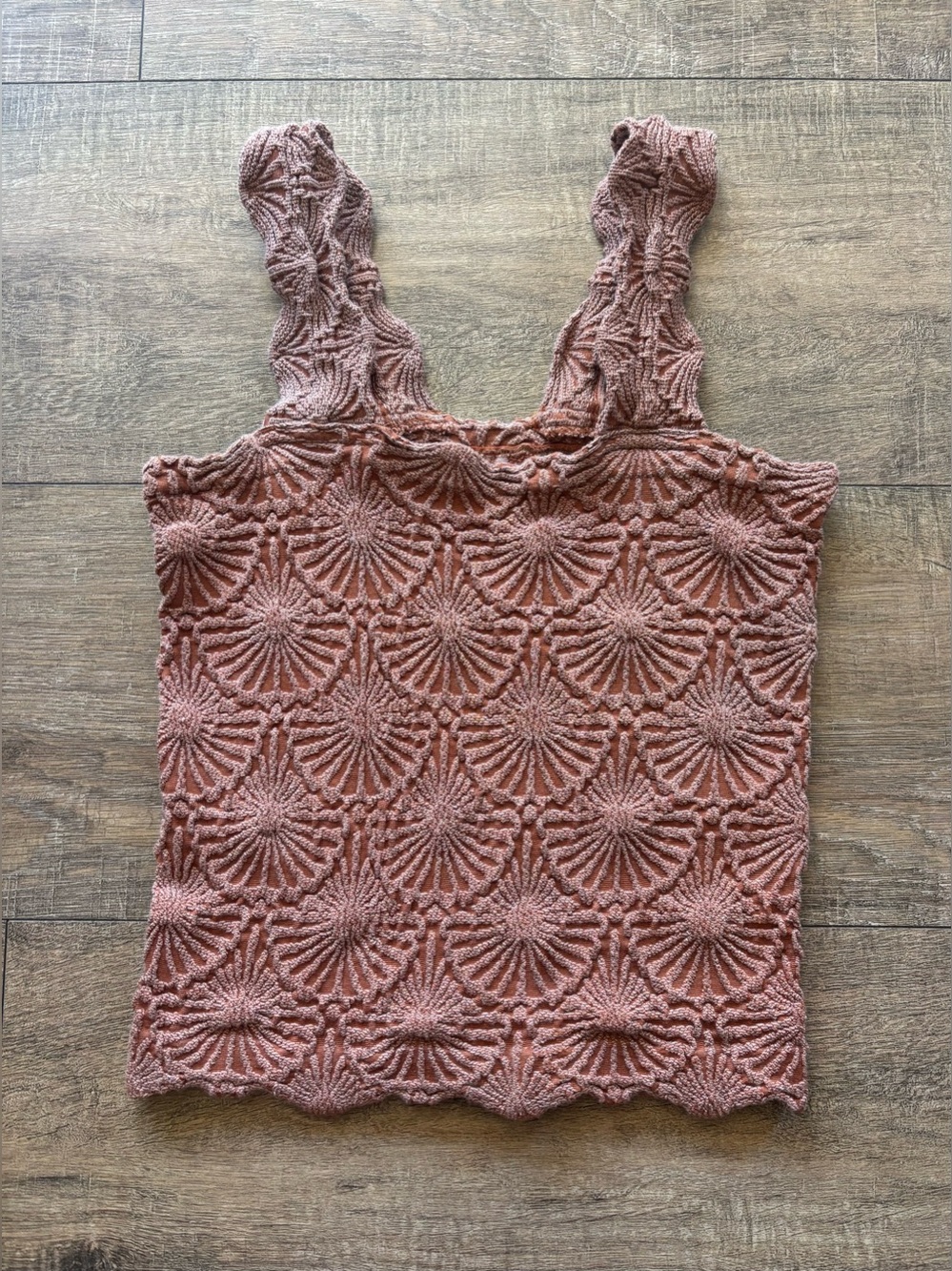 Aura Women’s Size XS Rust Brown Floral Jacquard Knit Cropped Stretch Tank Top